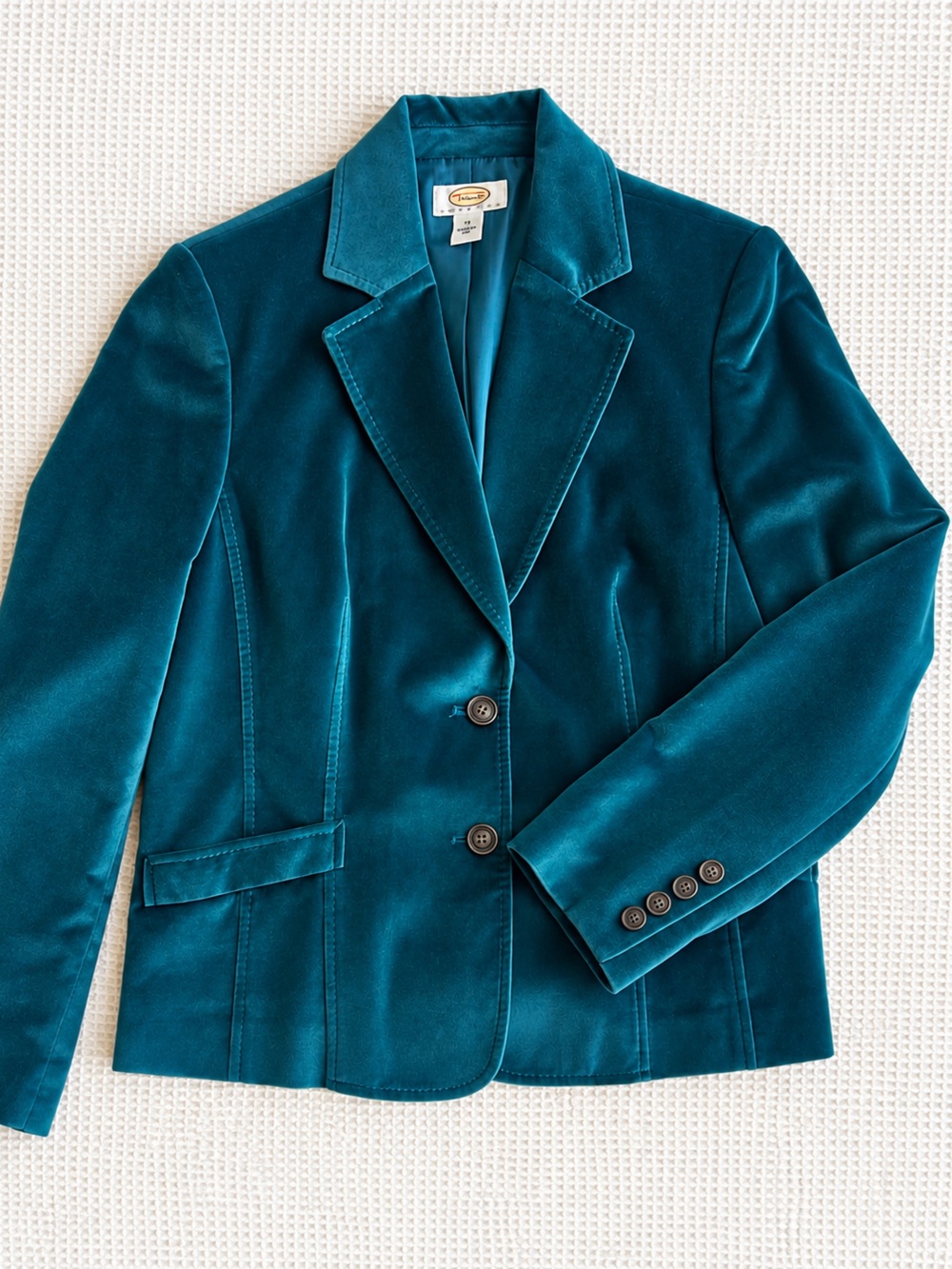 Talbots Petites Teal Velvet Blazer Size 12 Cotton Silk Tailored Jacket